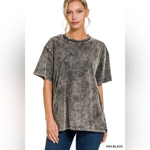 Zenana Outfitters Charcoal Acid Wash Tee